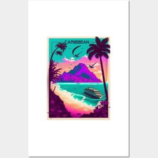 Caribbean Cruise Synthwave Travel Art Poster Posters and Art